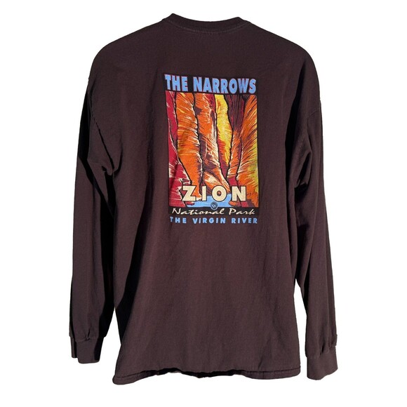 THE NARROWS ZION NATIONAL PARK Long Sleeve Pull-Over Brown T-Shirt XL - Picture 4 of 6